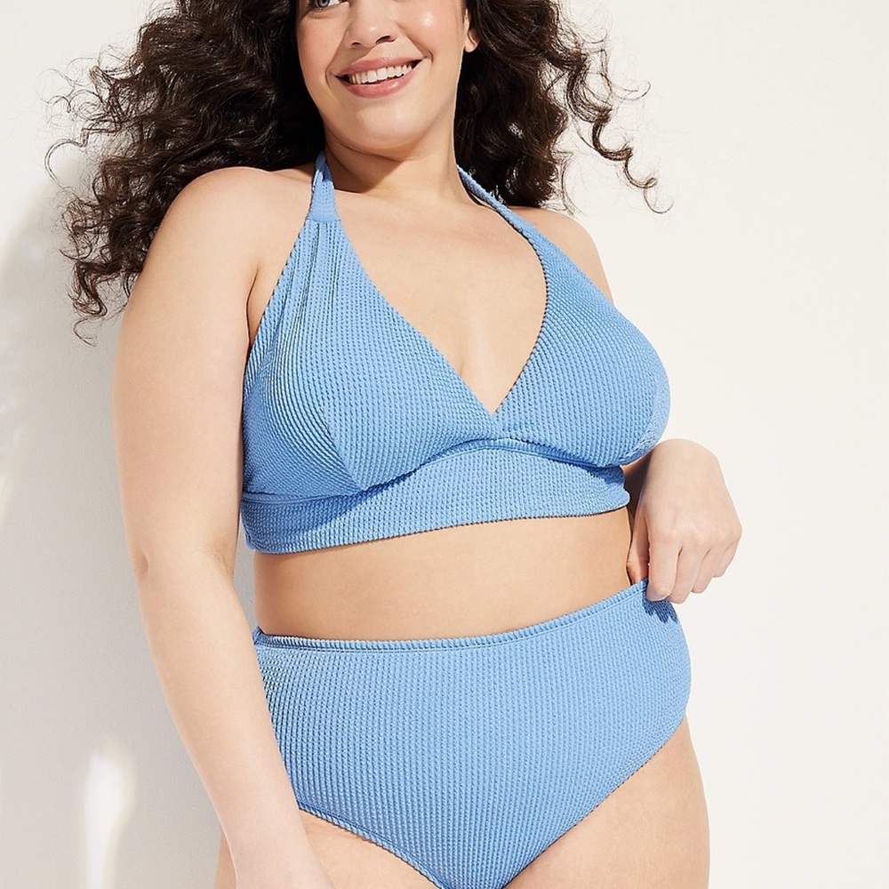 Plus Size Crinkle Halter Triangle Swim Top W Bottoms 3X Maurices Brand Baby Blue